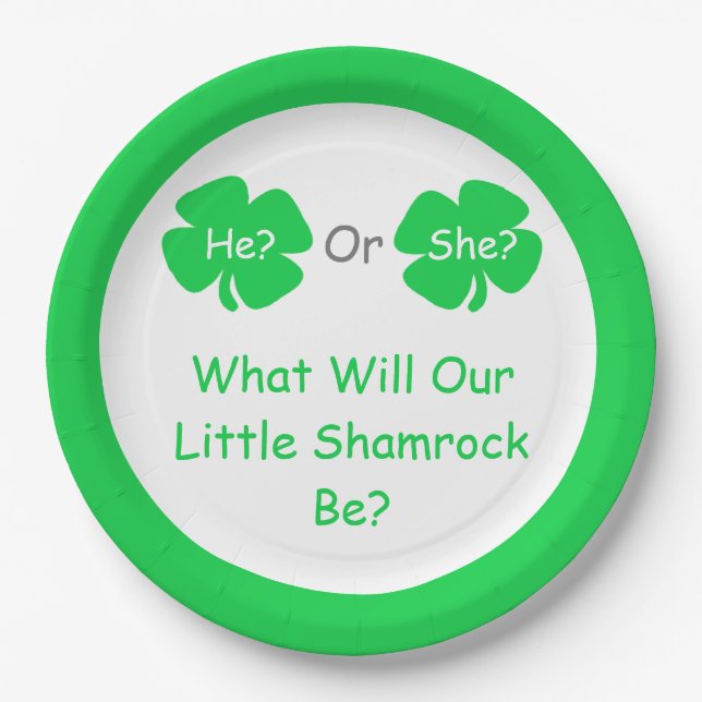 Little Shamrock Gender Reveal Paper Plates (Front)