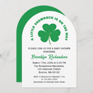 Little Shamrock Irish White And Green Baby Shower Invitation