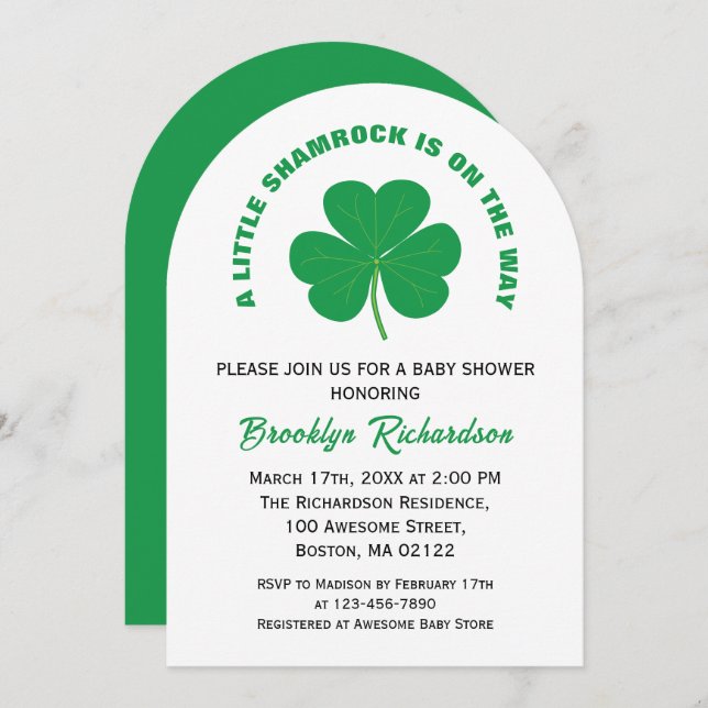Little Shamrock Irish White And Green Baby Shower Invitation (Front/Back)