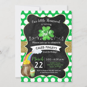 Little Shamrock St. Patrick's Birthday Gold Invitation