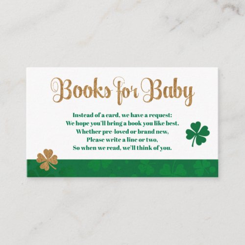 Little Shamrock St Patricks day Baby Bring a book Enclosure Card