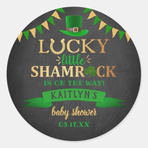 Little Shamrock St Patricks Day Baby Shower Classic Round Sticker