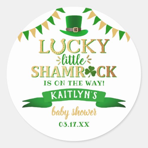Little Shamrock St Patricks Day Baby Shower Classic Round Sticker