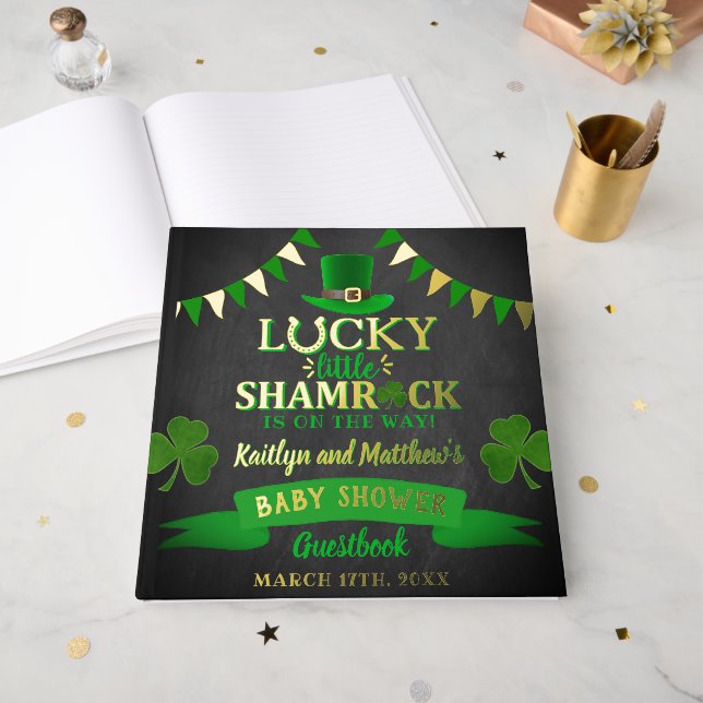 Little Shamrock St. Patrick's Day Baby Shower Foil Guest Book (Front Open)