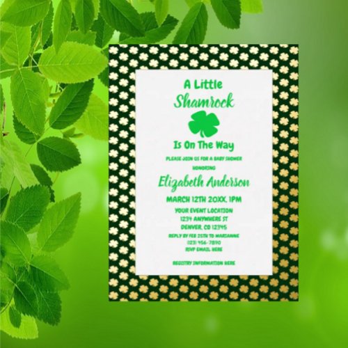 Little Shamrock St Patricks Day Baby Shower Foil Invitation