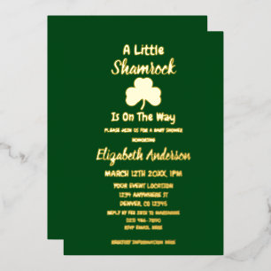 Little Shamrock St Patrick's Day Baby Shower Foil Invitation