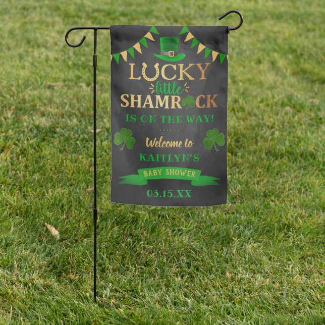 Little Shamrock St. Patrick's Day Baby Shower Garden Flag (In SItu)