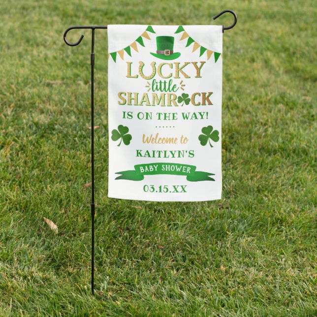 Little Shamrock St. Patrick's Day Baby Shower Garden Flag (In SItu)