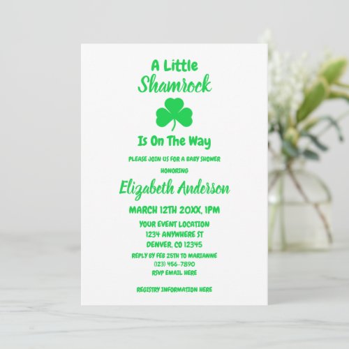 Little Shamrock St Patricks Day Baby Shower Invitation