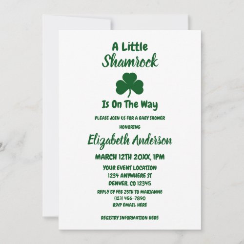 Little Shamrock St Patricks Day Baby Shower Invitation