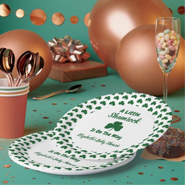 Little Shamrock St Patrick's Day Baby Shower Paper Plates (Multi)