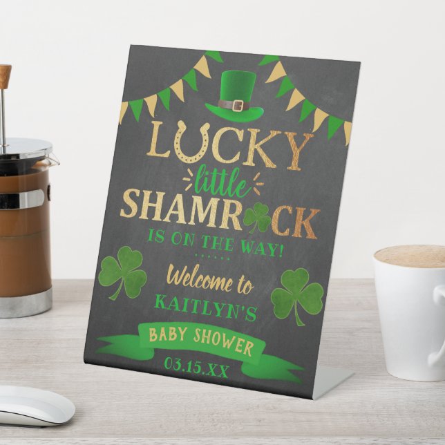 Little Shamrock St. Patrick's Day Baby Shower Pedestal Sign (In SItu)