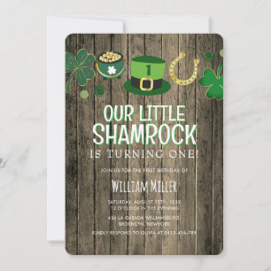 Little Shamrock St Patrick's Day Rustic Birthday Invitation