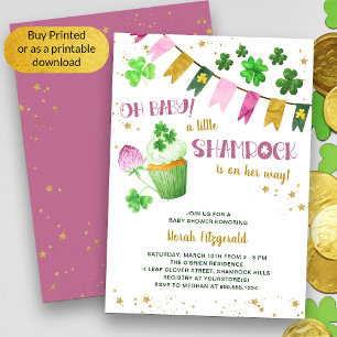 Little Shamrock St Patricks Girl Oh Baby Shower Invitation