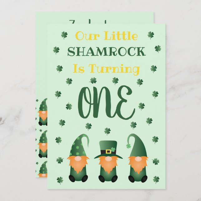 Little Shamrock Turning One Gnomes Invitation (Front/Back)
