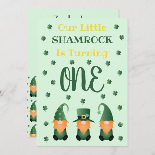 Little Shamrock Turning One Gnomes Invitation