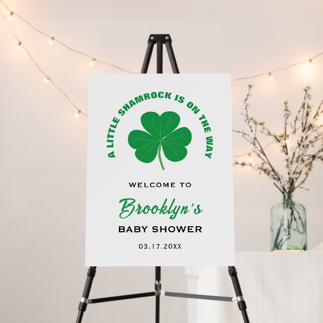 Little Shamrock White Green Baby Shower Welcome Foam Board (In Situ (Stand))