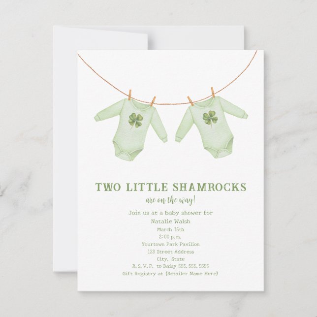 Little Shamrocks Twin St Patrick's Boy Baby Shower Invitation (Front)