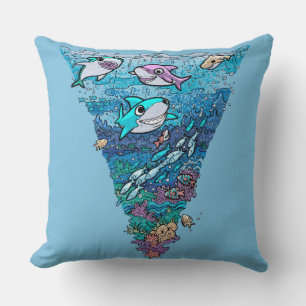 Little Shark Doodle Throw Pillow
