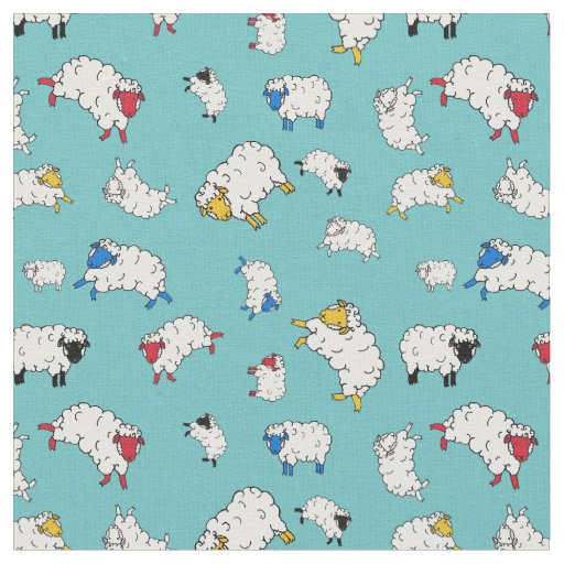 Little sheep, cute sheep different colors - blue fabric