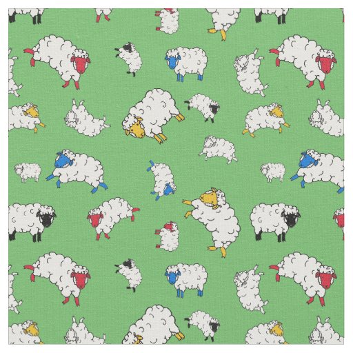 Little sheep, cute sheep different colors - green fabric