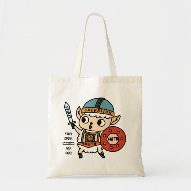 Little sheep in armor of God tote bag white (Front)