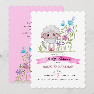 Little sheep in watercolor invitation