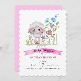 Little sheep in watercolor invitation