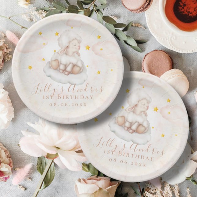 Little Sheep Lamb Dreamy stars Baby Birthday Paper Plates (Creator Uploaded)