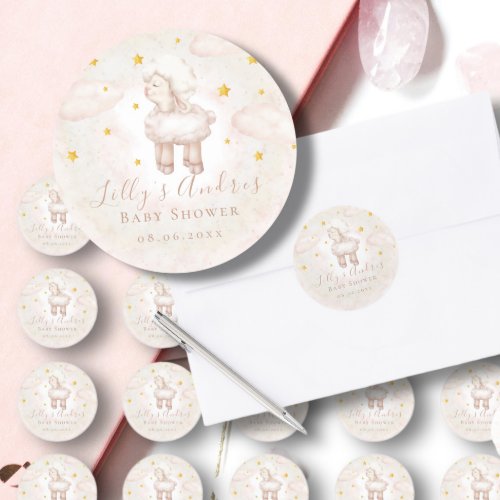 Little Sheep Lamb Dreamy stars Baby Shower Classic Round Sticker