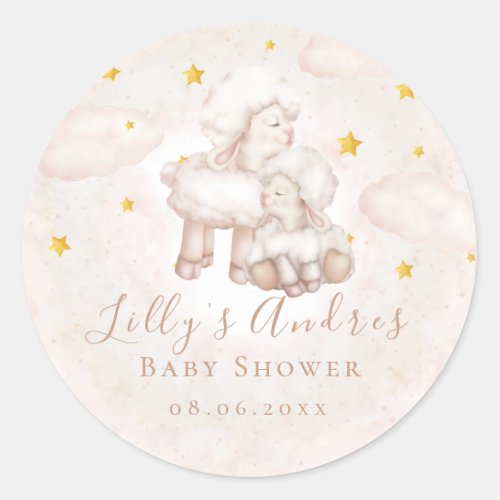 Little Sheep Lamb Dreamy stars Baby Shower Classic Round Sticker