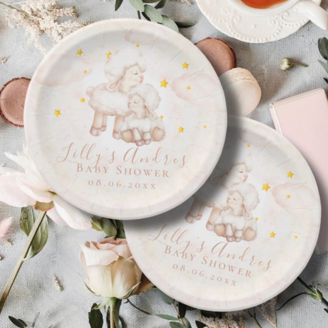 Little Sheep Lamb Dreamy stars Baby Shower Paper Plates (Creator Uploaded)