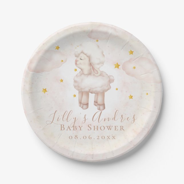 Little Sheep Lamb Dreamy stars Baby Shower Paper Plates (Front)