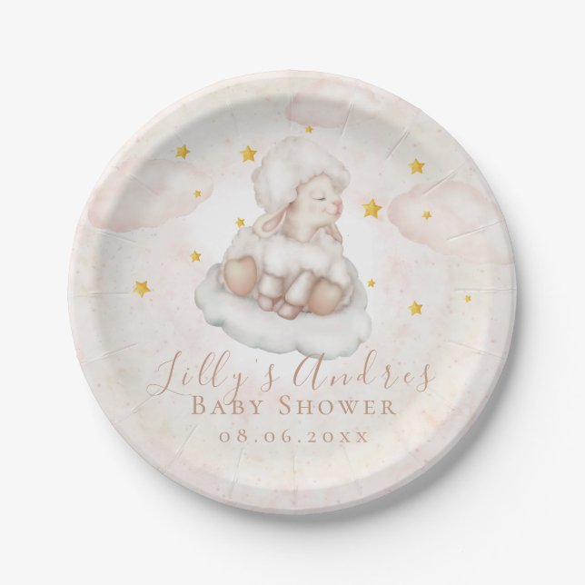 Little Sheep Lamb Dreamy stars Baby Shower Paper Plates (Front)