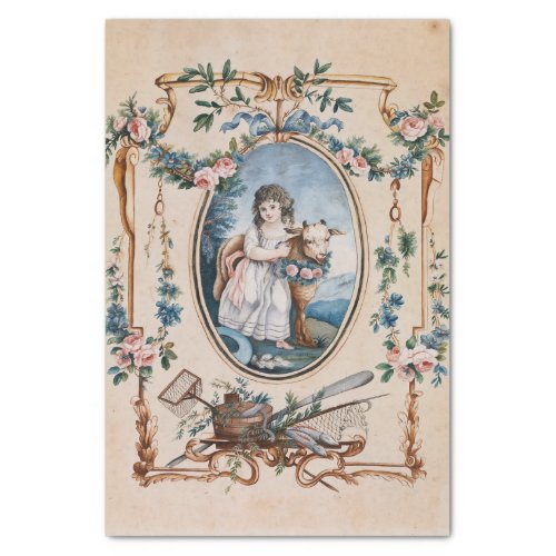 Little Shepherdess With Lamb by Jean_Baptiste Huet Tissue Paper