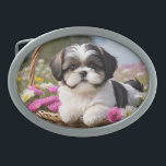Little Shih Tzu Puppy Basket Flowers Belt Buckle<br><div class="desc">Little Shih Tzu Puppy Basket Flowers</div>