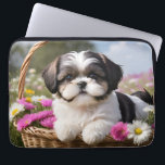 Little Shih Tzu Puppy Basket Flowers Laptop Sleeve<br><div class="desc">Little Shih Tzu Puppy Basket Flowers</div>