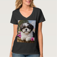 Little Shih Tzu Puppy Basket Flowers