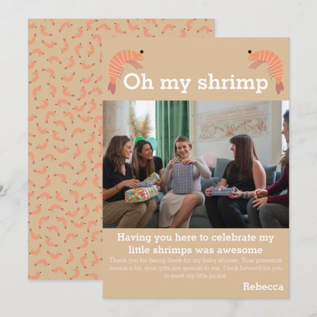 Little shrimp baby shower thank you card (Front/Back)