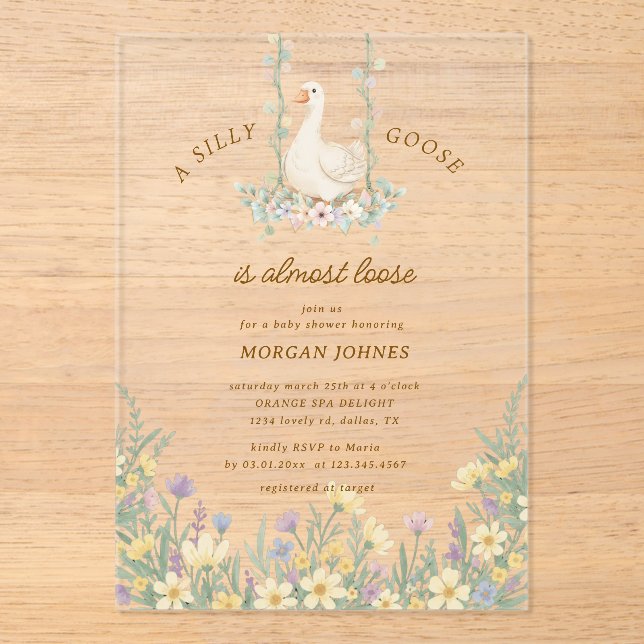 Little Silly Goose baby Shower Acrylic Invitations (Front)