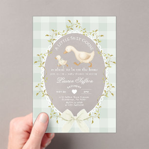 Little Silly Goose Baby Shower Sage Gingham Acrylic Invitations