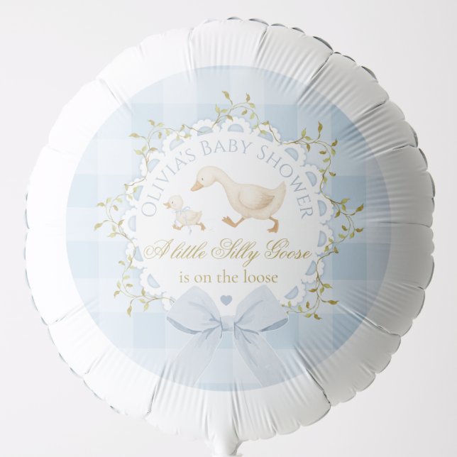 Little Silly Goose Blue Gingham Baby Shower Balloon (Front)