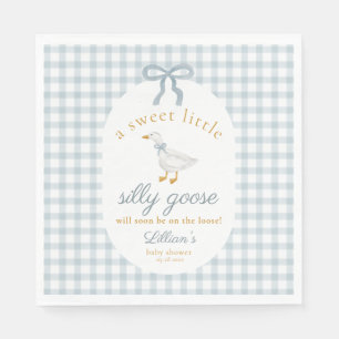 Little Silly Goose Bow Baby Shower Blue Gingham Napkins
