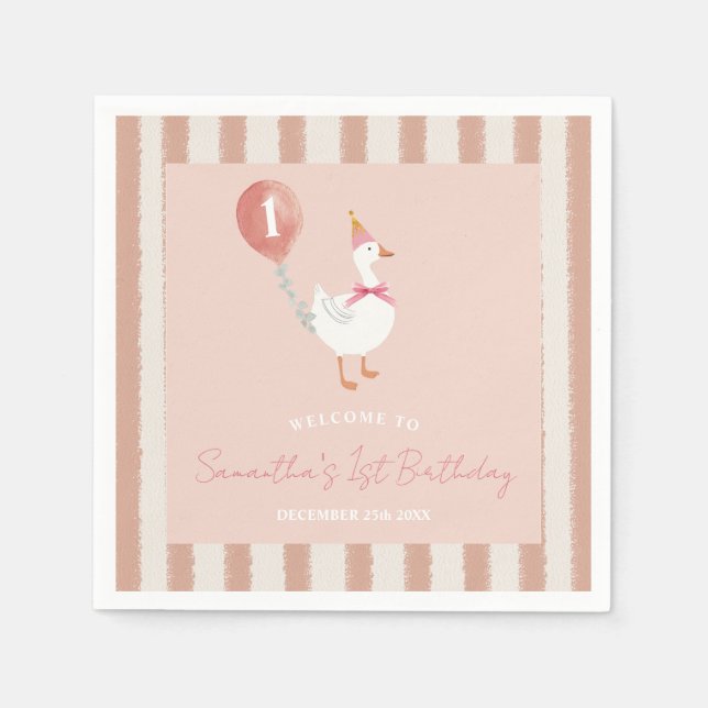 Little Silly Goose Pink Balloon Birthday Paper Napkins (Front)