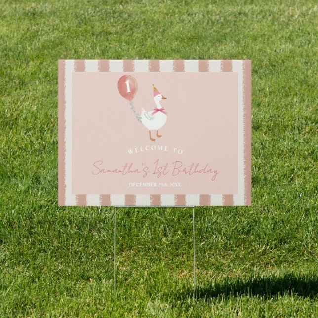 Little Silly Goose Pink Balloon Birthday Welcome Sign (Insitu)