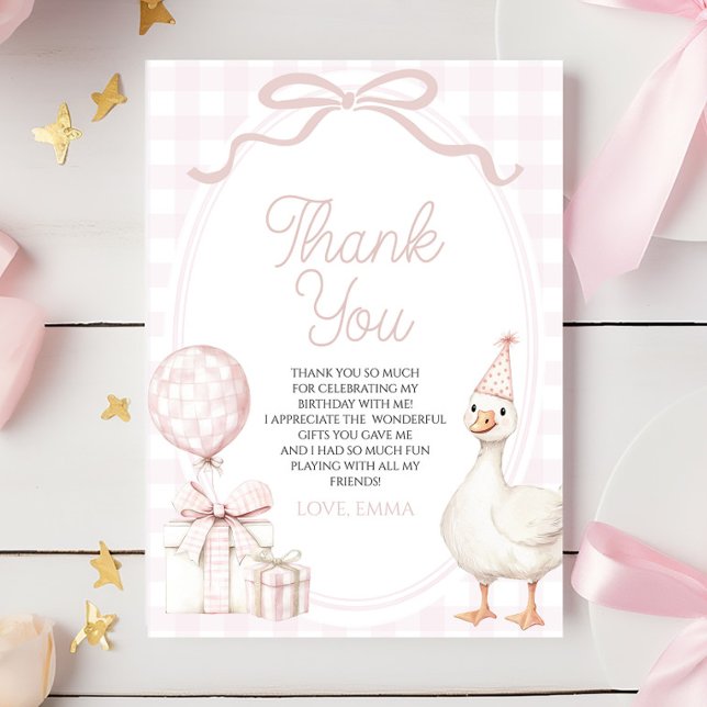 Little Silly Goose Pink Birthday Party Thank You Card (Creator Uploaded)