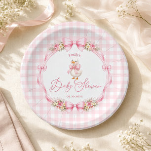 Little Silly Goose Pink Gingham Baby Shower Paper Plates