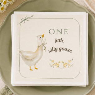 Little Silly Goose Sage Green Birthday Party Napkins