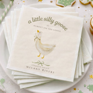 Little silly Goose Sage Green Bow Baby Shower Napkins