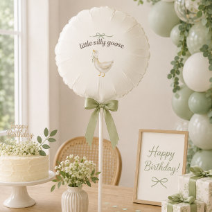 Little silly Goose Sage Green Bow Birthday Balloon